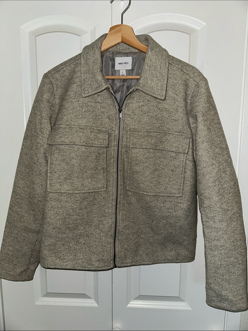 Nine West Light Gray Wool-Blend Zip Front Jacket